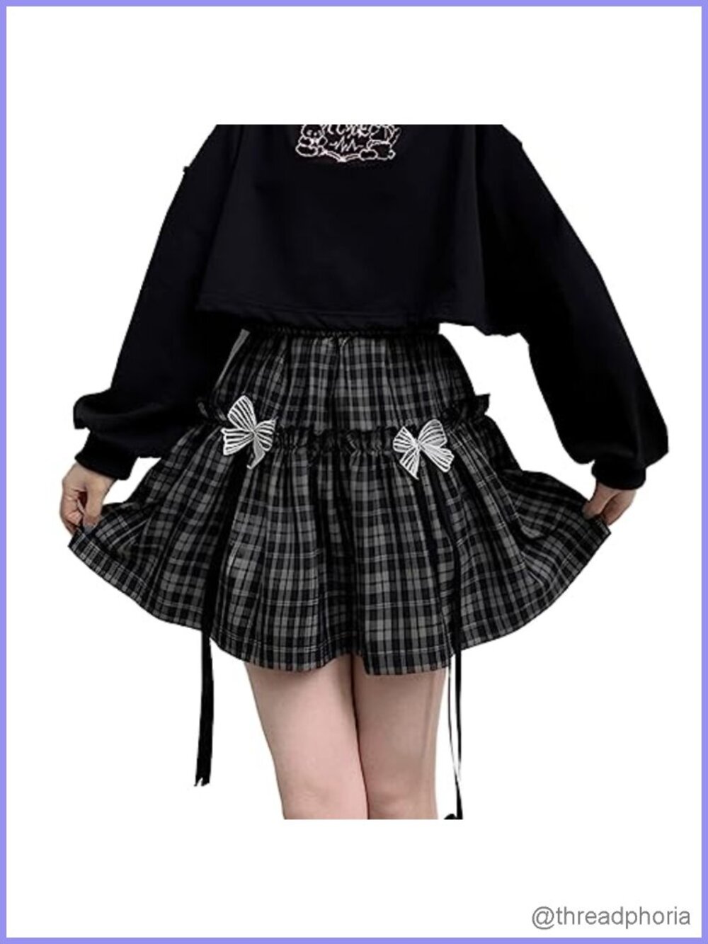 Harajuku Kawaii High Waisted A-Line Plaid Skirt with Knot-Bow